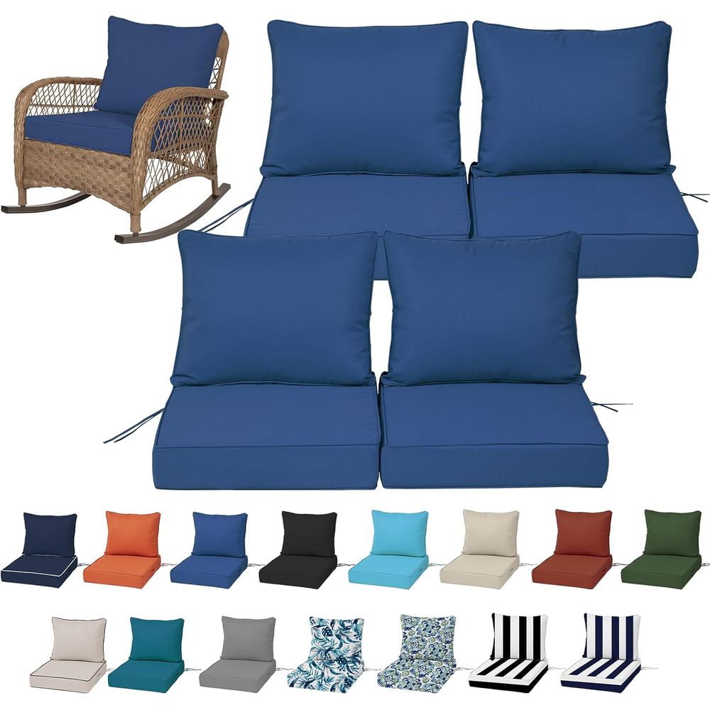 Outdoor Furniture Fabric - 24x24インチの屋外用ディープシートクッション4個セット、屋外家具用パティオ交換用フォームクッション、防水・色褪せ防止