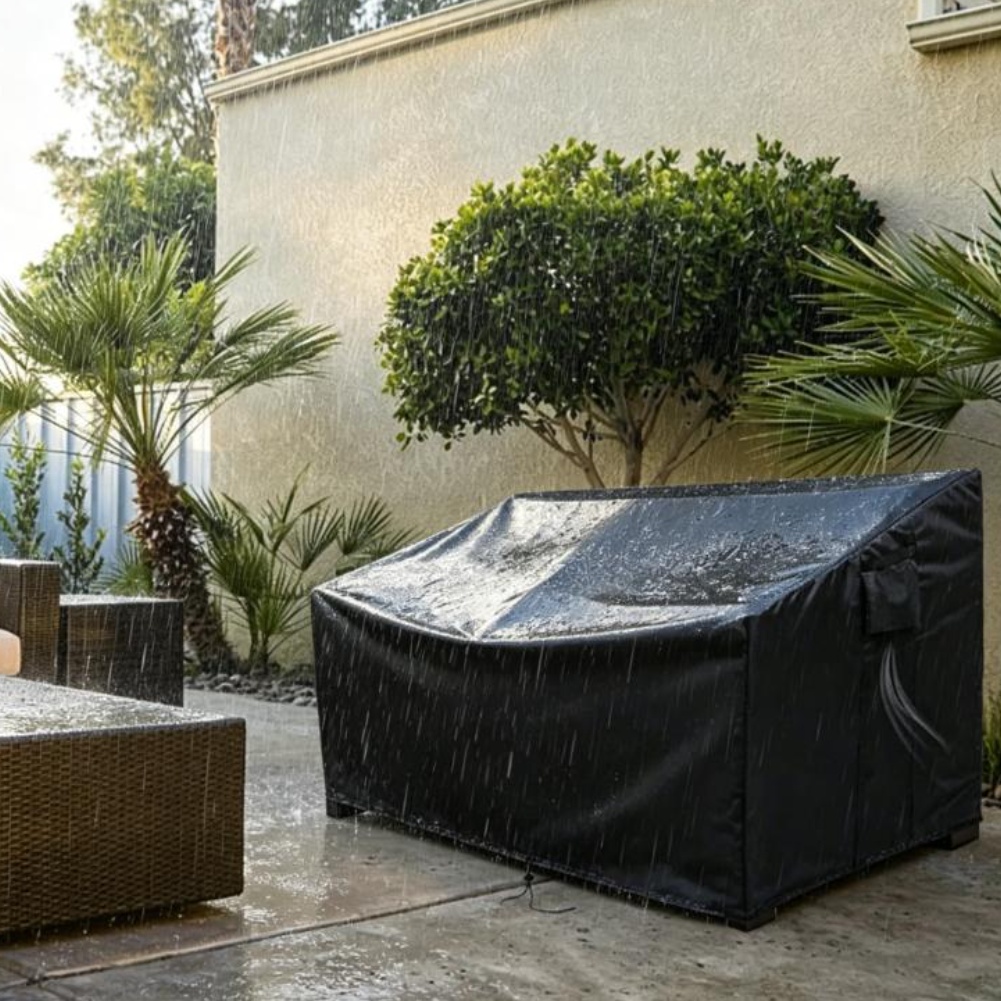 Outdoor Furniture Fabric - 頑丈なパティオソファカバー 防水屋外カウチカバー パティオ家具カバー ブラック 210Dオックスフォード生地 チェアカバー