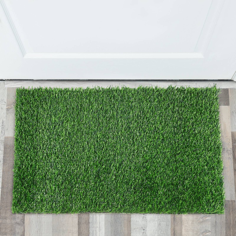 Outdoor Rug Waterproof - 滑り止め人工芝ドアマット ブラックターフ屋外用ラグ フェイクグラスフットマット 玄関装飾 防水カーペット