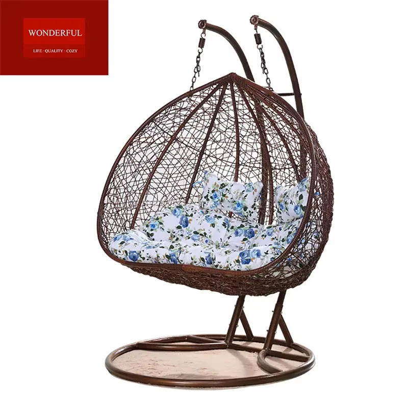 Hanging Egg Chair - 最も人気のあるスイングチェア、リビングルーム用ラタン製ダブルシートハンギングエッグチェア、快適なクッション付き