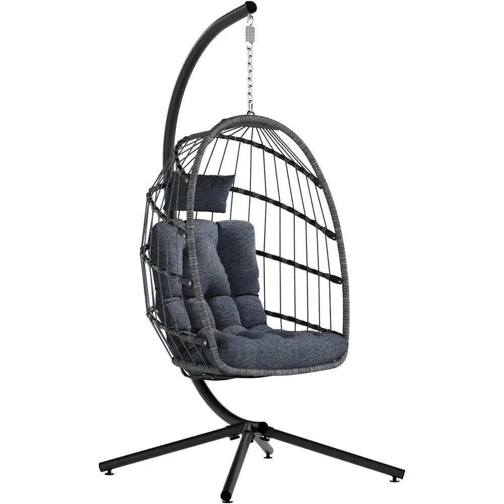 Hanging Egg Chair - 屋外＆屋内用ハンギングエッグスイングチェア（クッション付き）、耐荷重350ポンド、パティオ、寝室、庭に最適 - グレー