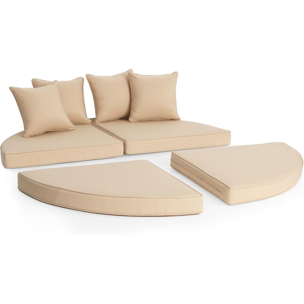 Outdoor Furniture Replacement Fabric - 66インチ屋外パティオベッドラウンドデイベッド交換用クッション、4ピースクラムシェルセクショナルシーティングウィッカー家具交換用クッション