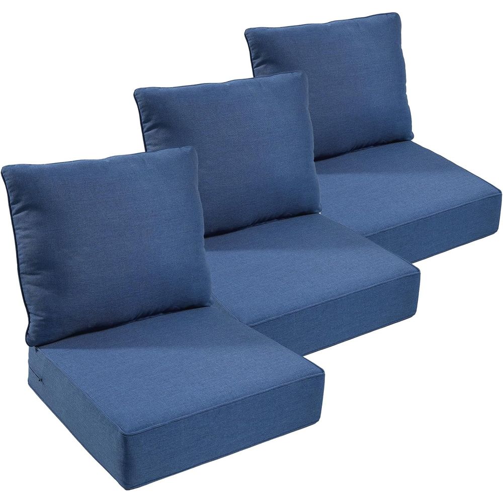 Outdoor Furniture Fabric - 屋外用家具クッション、厚さ6インチのシートクッション、防水22x24インチのパティオ交換用チェア/ソファクッション、背もたれ3個付き