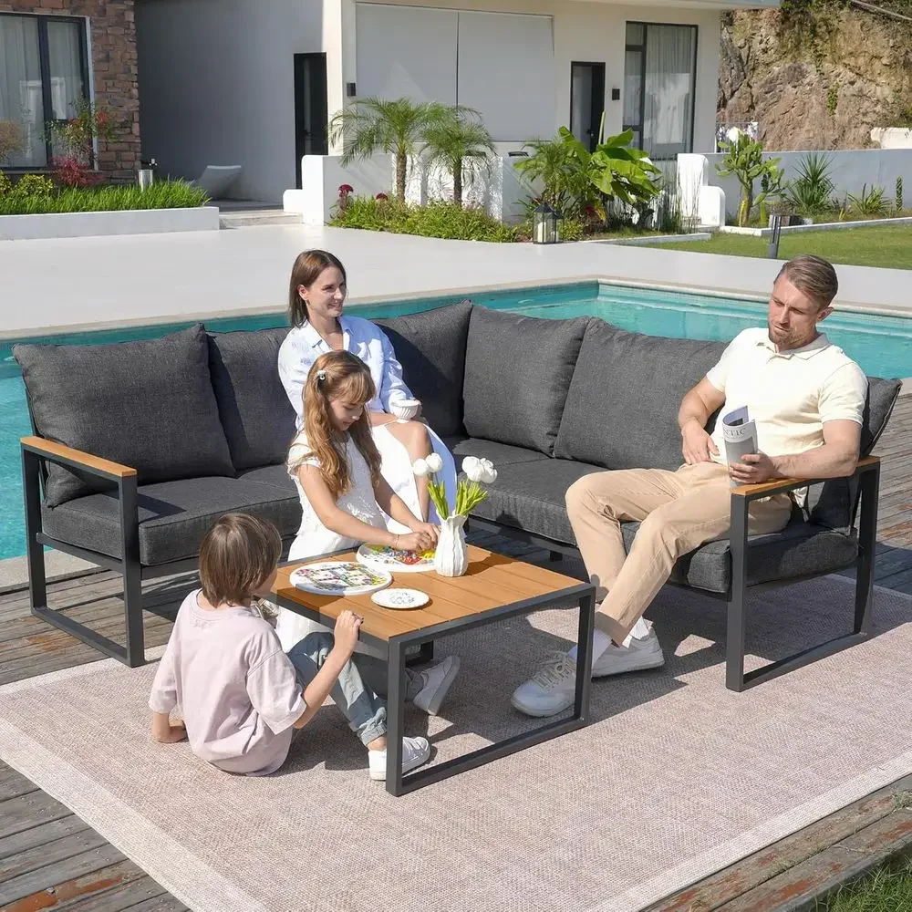 6ピース屋外用セクショナルソファセット、サイドテーブル付き、 - Outdoor Furniture L Shape のレビューと価格