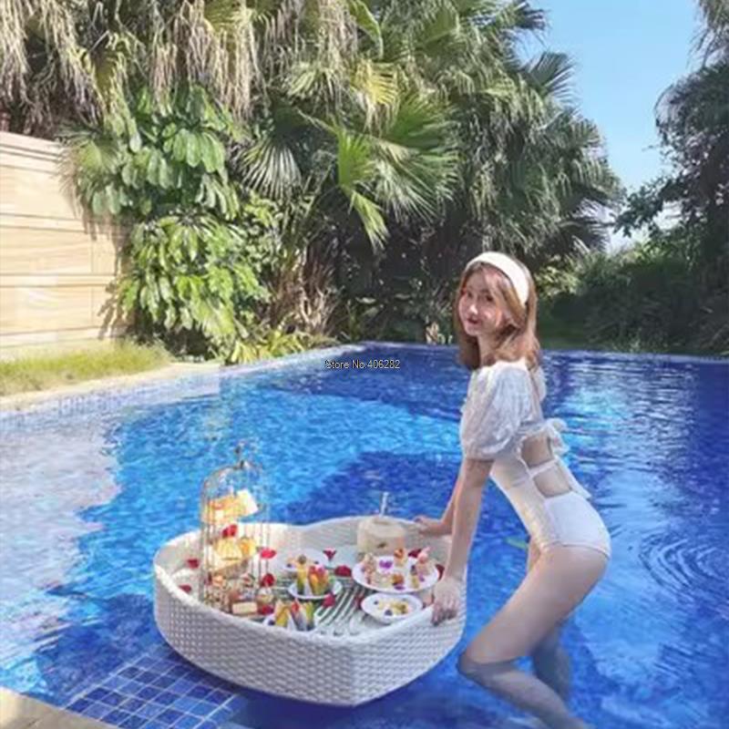バラ-籐のフローティングトレイ、朝食、お茶、ディナープレート - Outdoor Furniture In Bali のレビューと価格