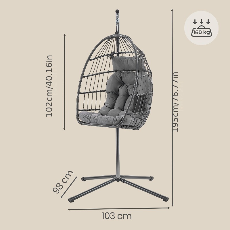 スタンド付きハンギングエッグチェア – 折りたたみ式取り外し - Hanging Egg Chair のレビューと価格