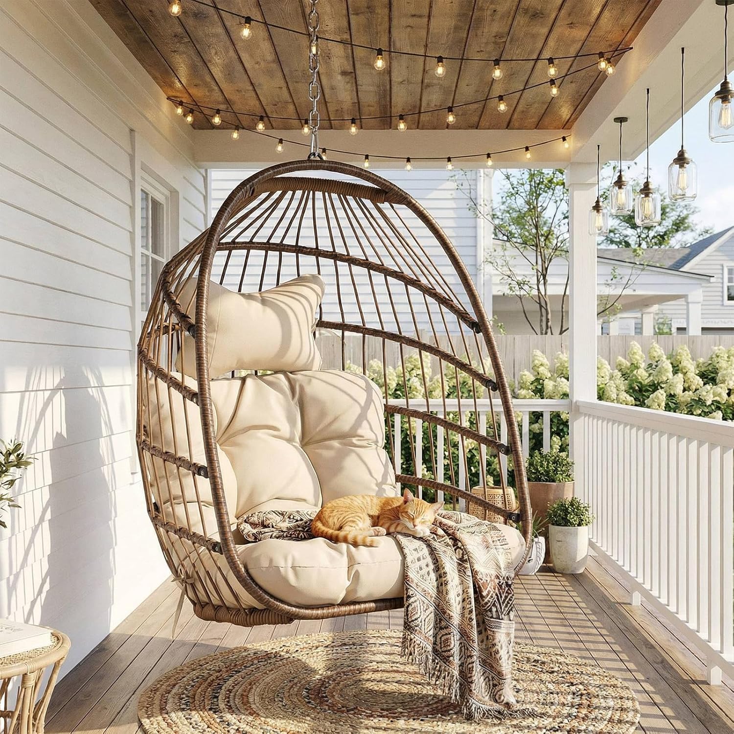 スタンドなしの屋外用ハンギングエッグチェア、パティオ用ウィッ - Hanging Egg Chair のレビューと価格