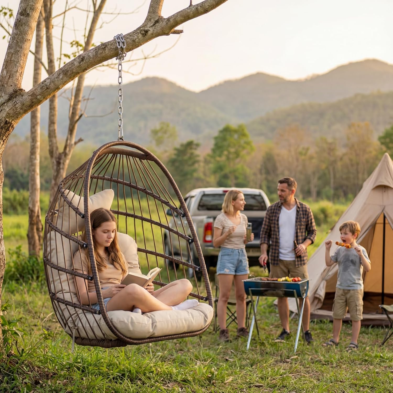 スタンドなしの屋外用ハンギングエッグチェア、パティオ用ウィッ - Hanging Egg Chair のレビューと価格