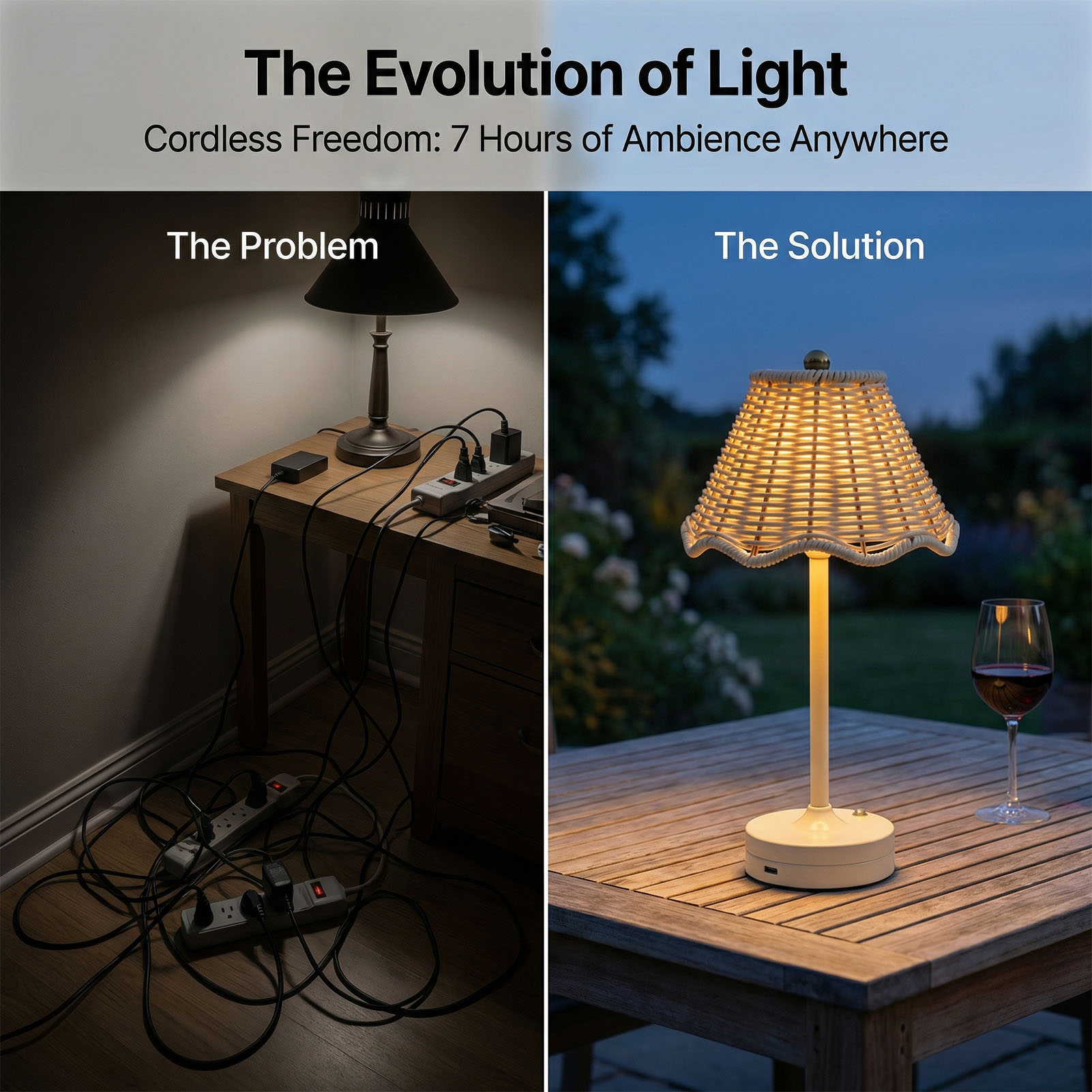 LED ヴィンテージ籐テーブルランプ 3 色コードレス籐シェ - Outdoor Furniture Cafe のレビューと価格