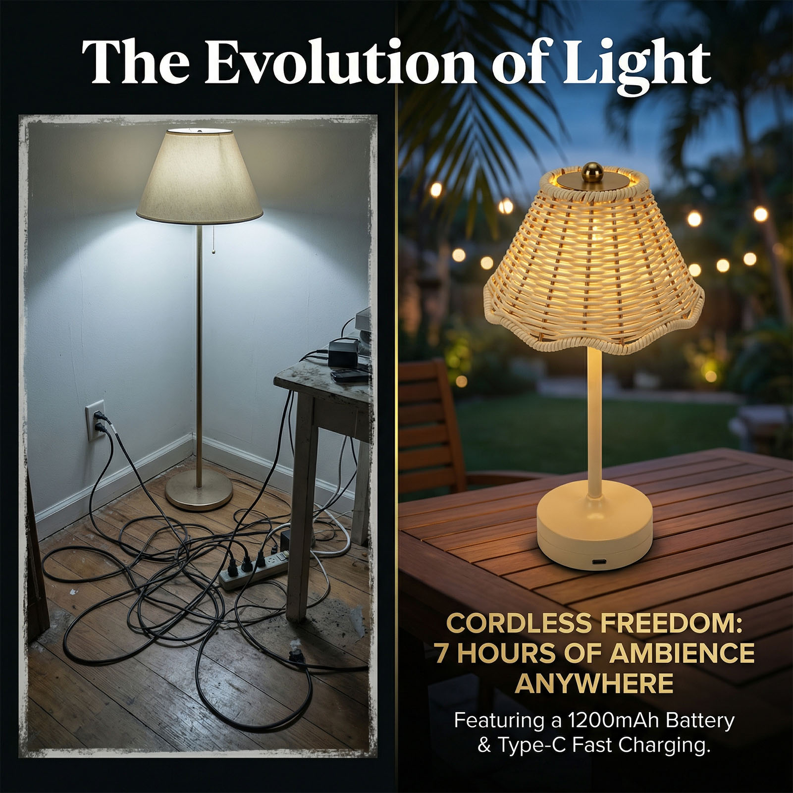 LED ヴィンテージ籐テーブルランプ 3 色コードレス籐シェ - Outdoor Furniture Cafe のレビューと価格
