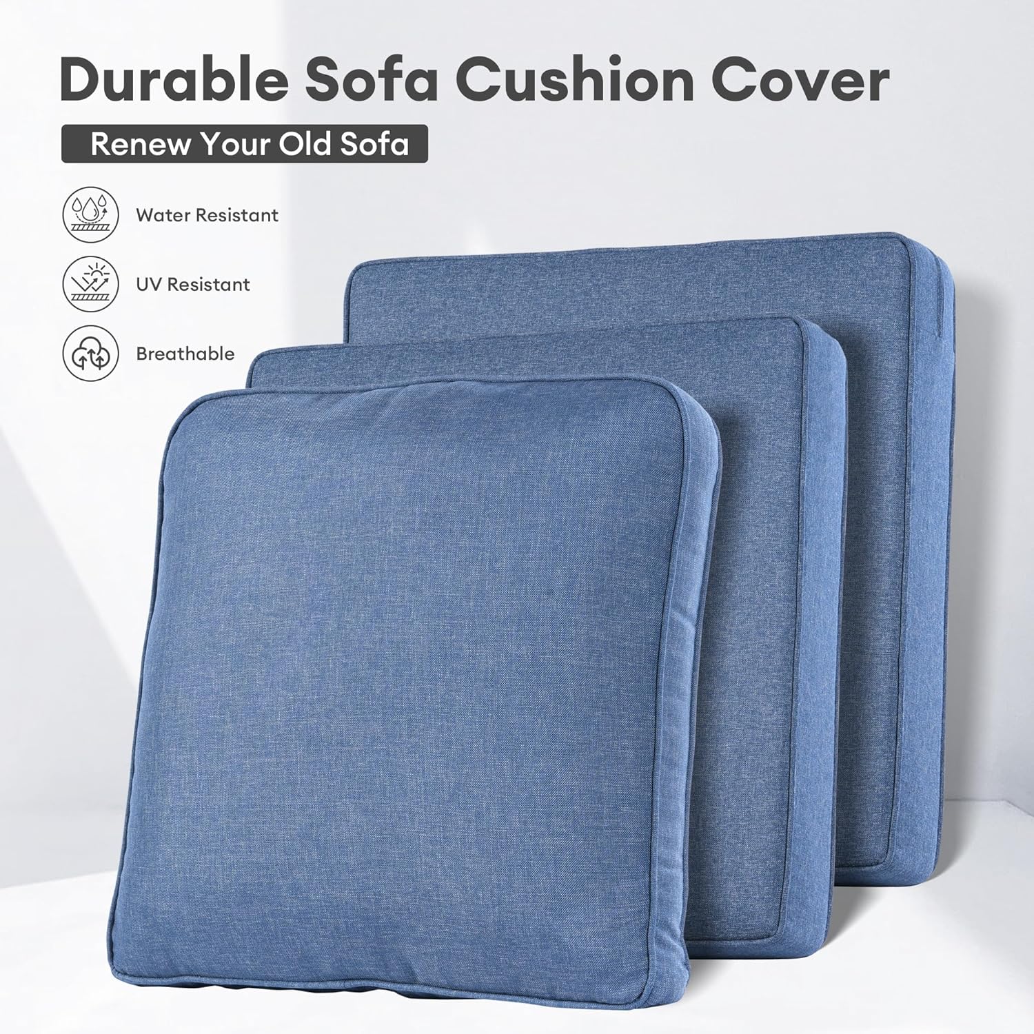 屋外パティオ家具用クッションカバー、デニムブルー、防水、ジッ - Outdoor Furniture Fabric のレビューと価格