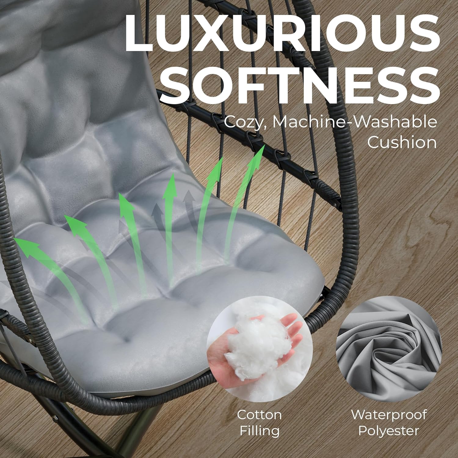 スタンド付きハンギングエッグチェア、耐荷重350ポンド、寝室 - Hanging Egg Chair のレビューと価格