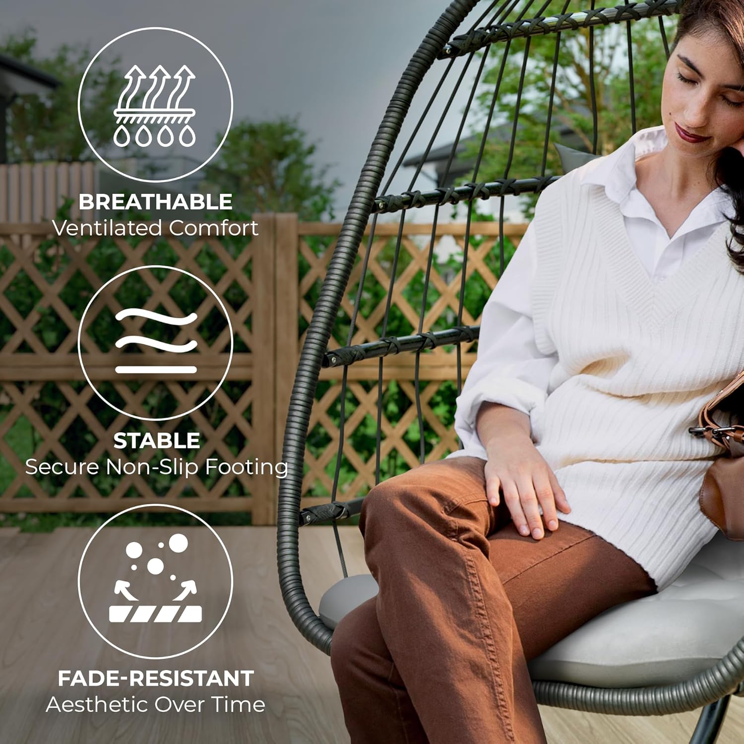 スタンド付きハンギングエッグチェア、耐荷重350ポンド、寝室 - Hanging Egg Chair のレビューと価格