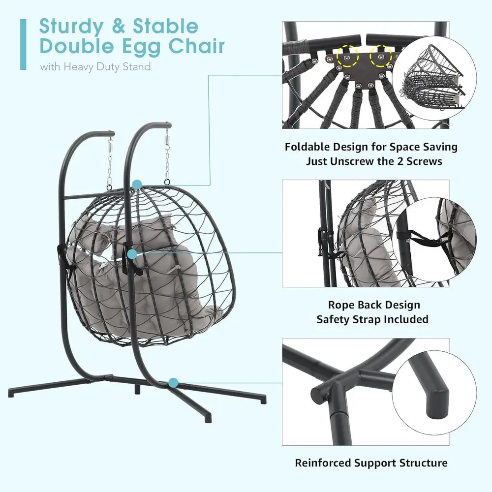 2人用ダブルエッグスイングチェア、クッションと枕付き、屋外/ - Hanging Egg Chair のレビューと価格