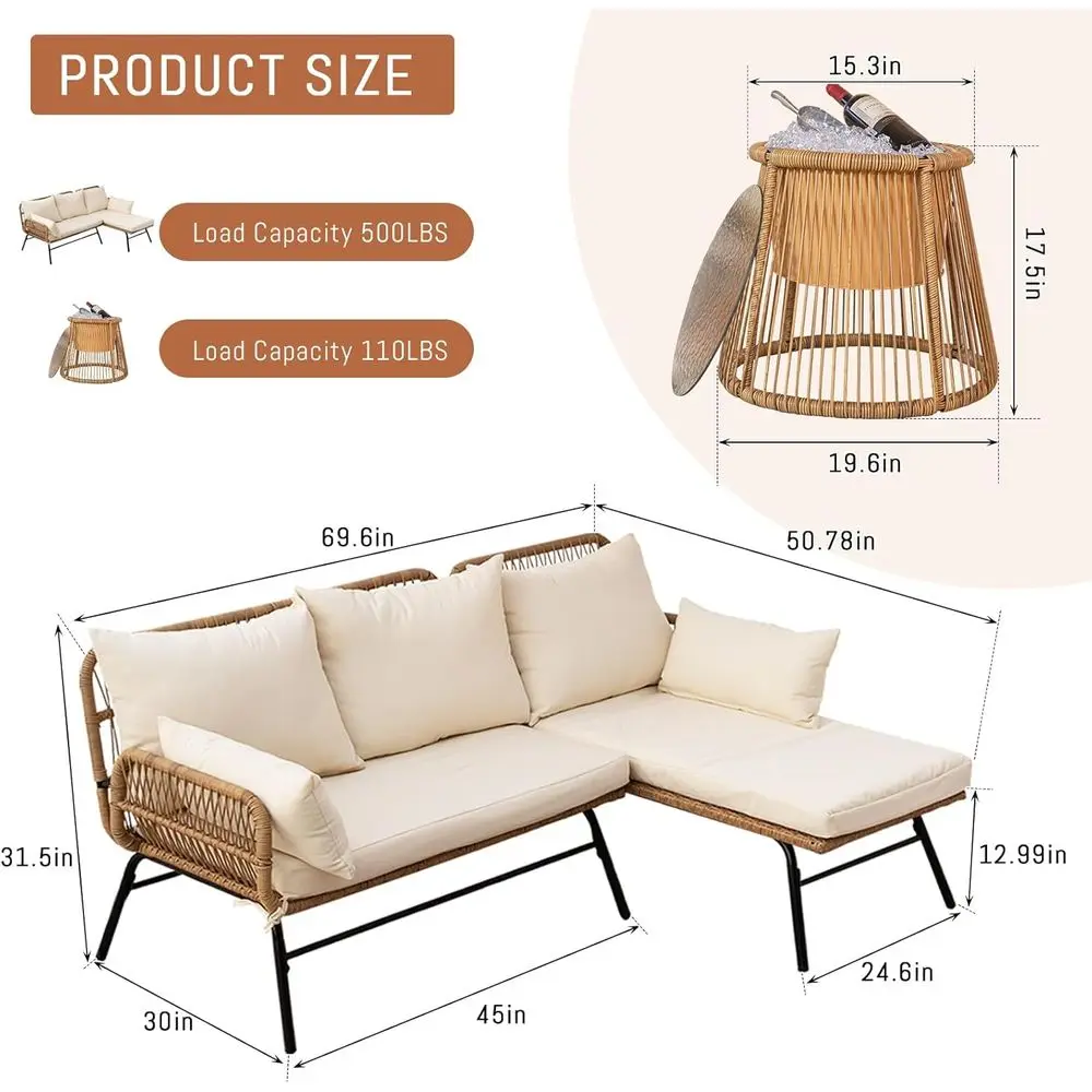 ボヘミアンスタイルのパティオ家具セット、クッション付き、屋外 - Outdoor Furniture L Shape のレビューと価格